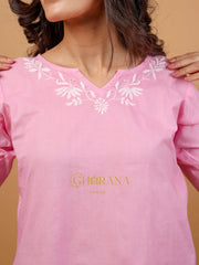 Sahiba Pure Cotton Pink Chikankari Short Top