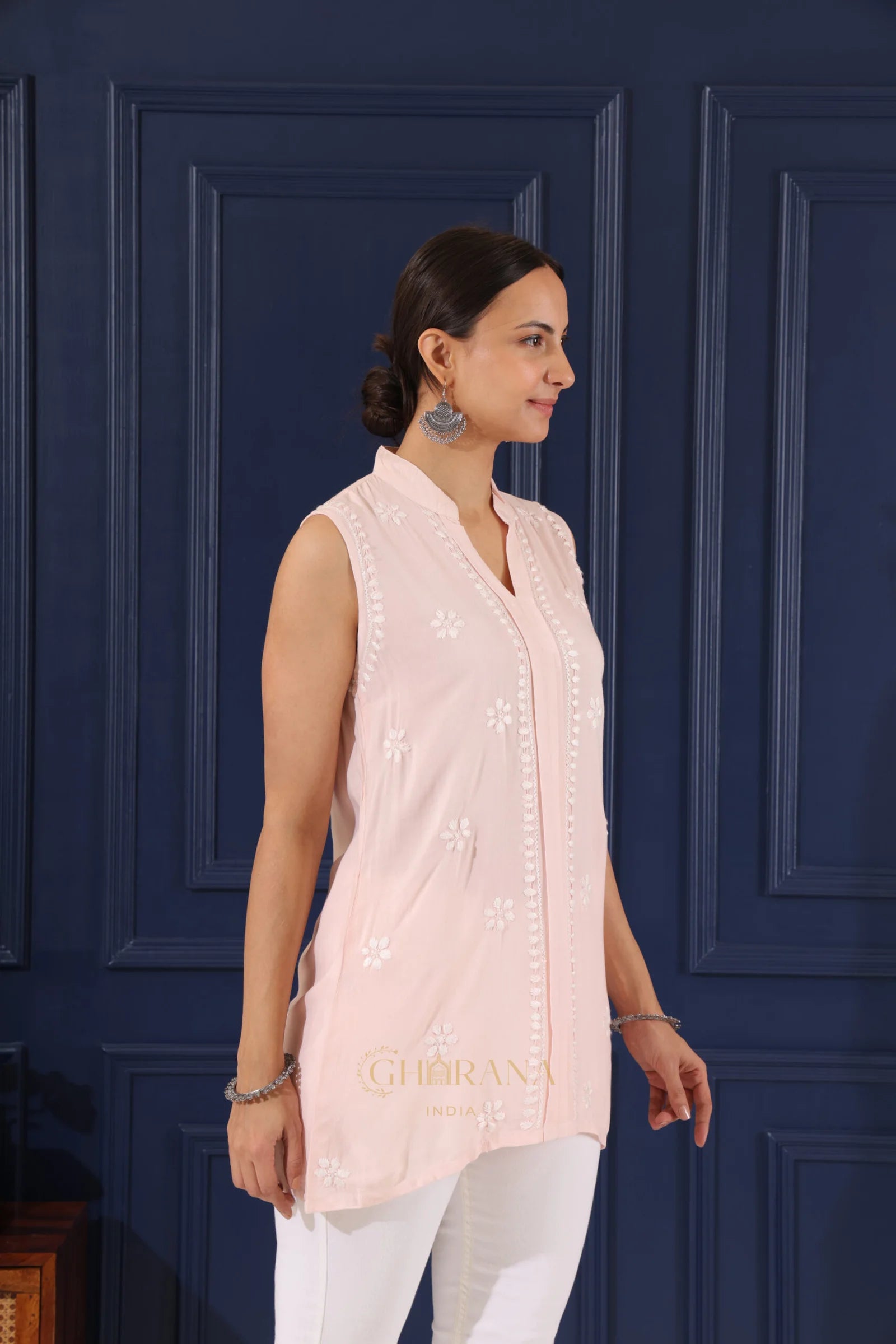 Heer Modal Baby Pink chikankari Top