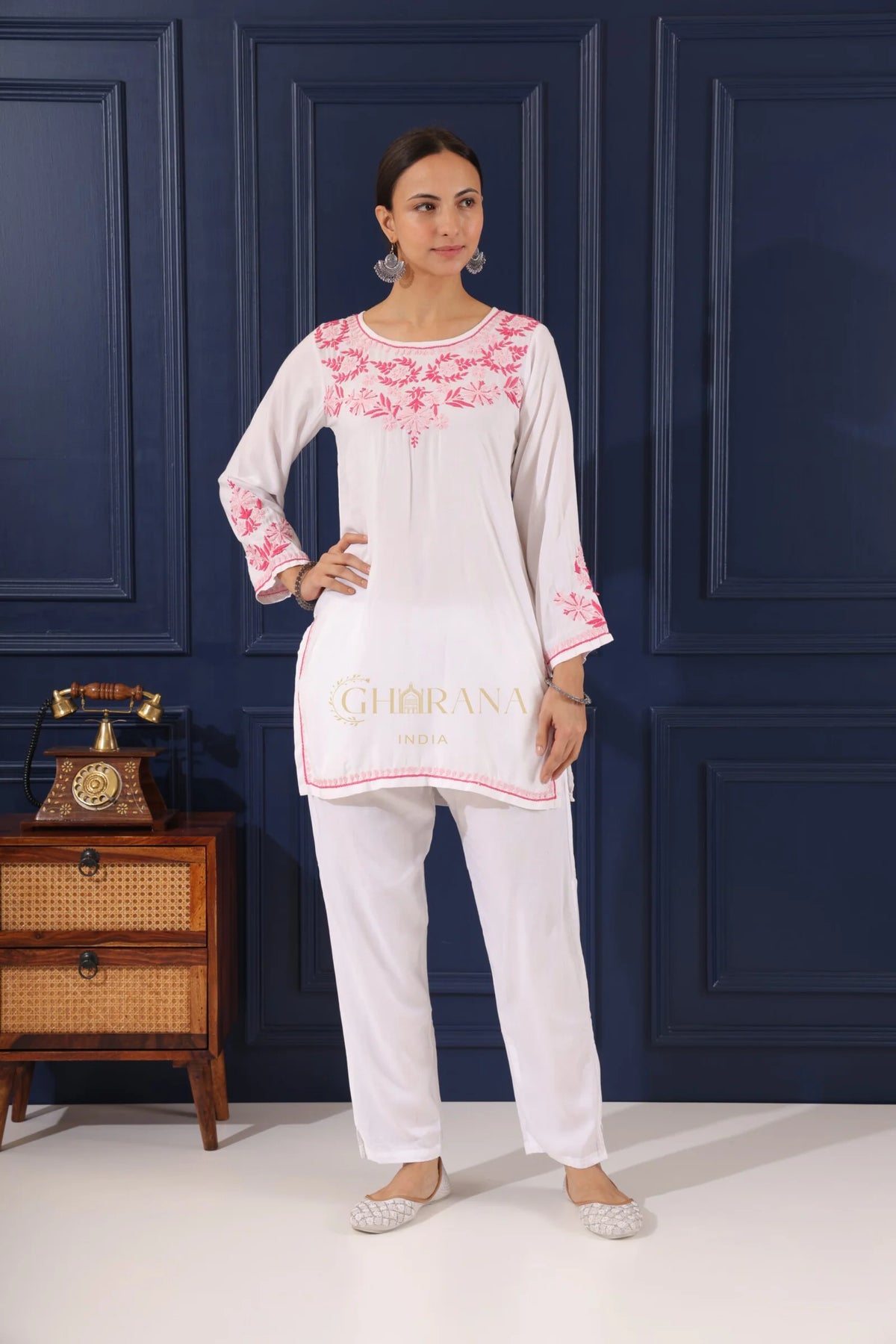 Heer Half Modal White Short Chikankari Kurta
