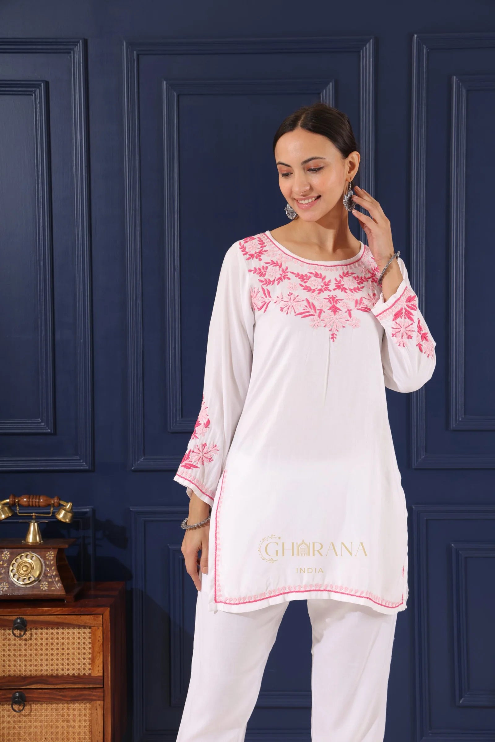 Heer Half Modal White Short Chikankari Kurta