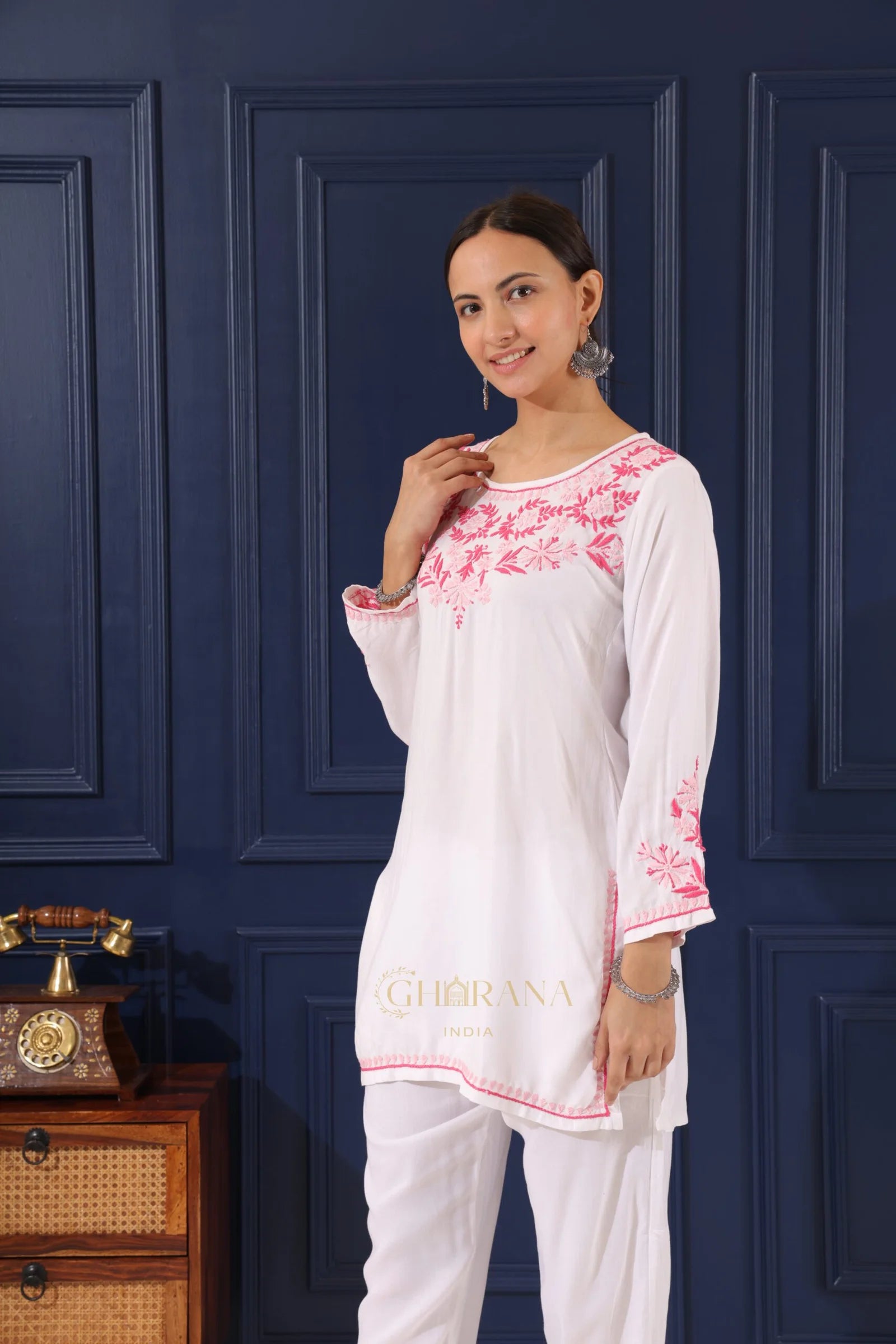 Heer Half Modal White Short Chikankari Kurta