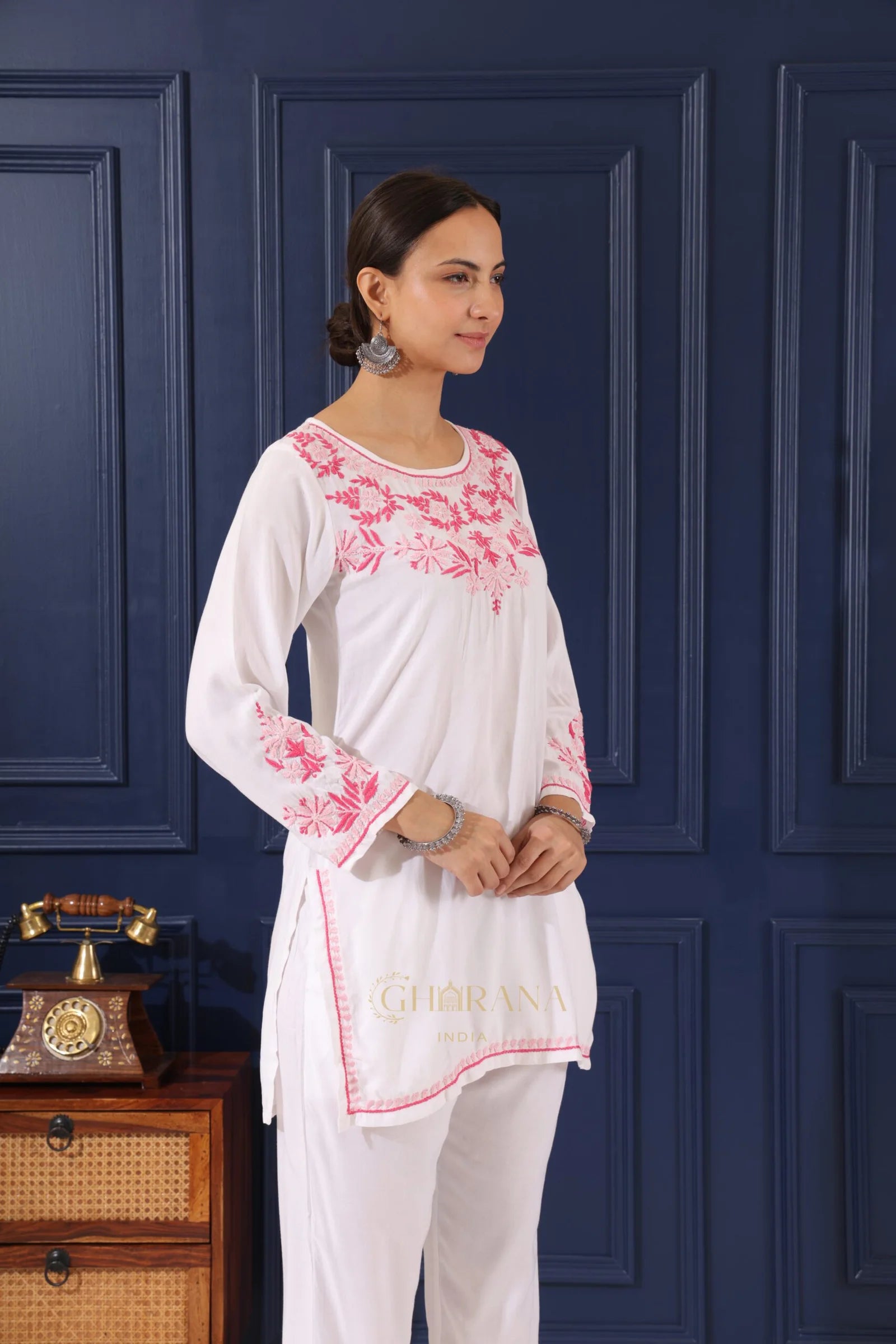 Heer Half Modal White Short Chikankari Kurta