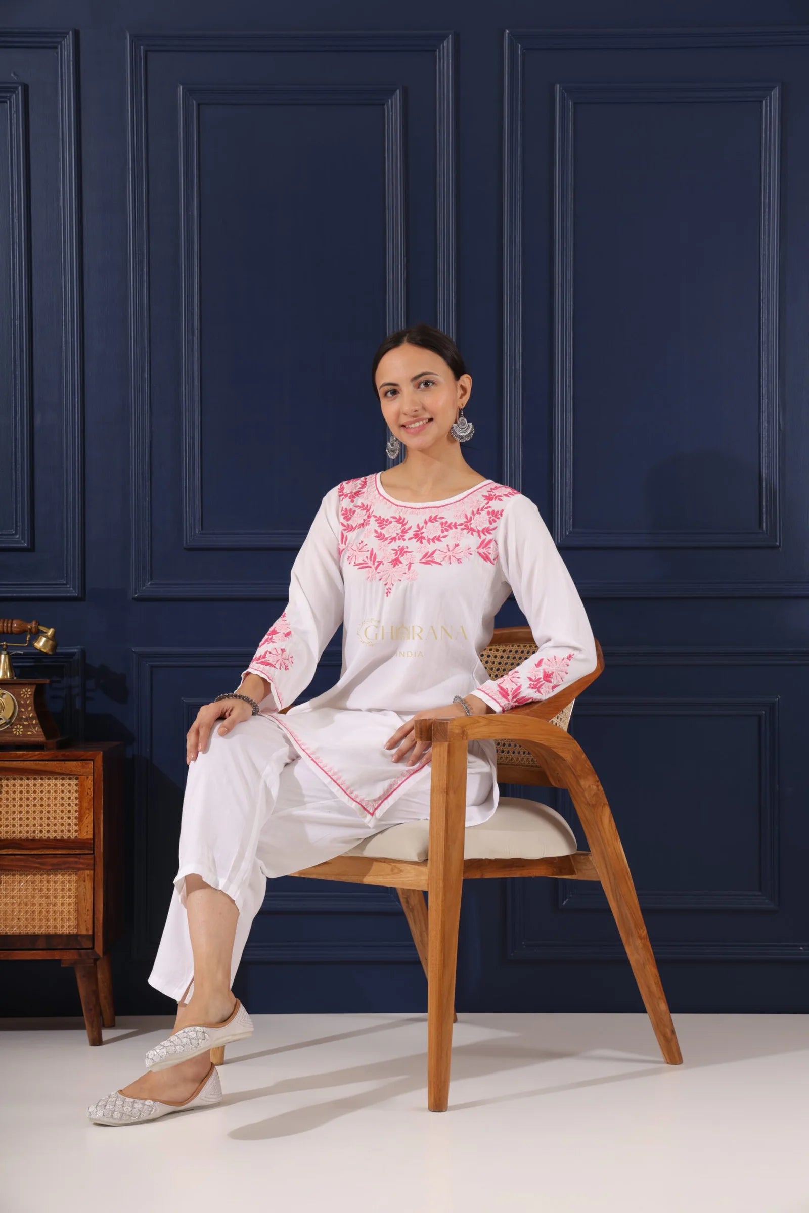 Heer Half Modal White Short Chikankari Kurta
