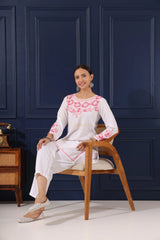Heer Half Modal White Short Chikankari Kurta