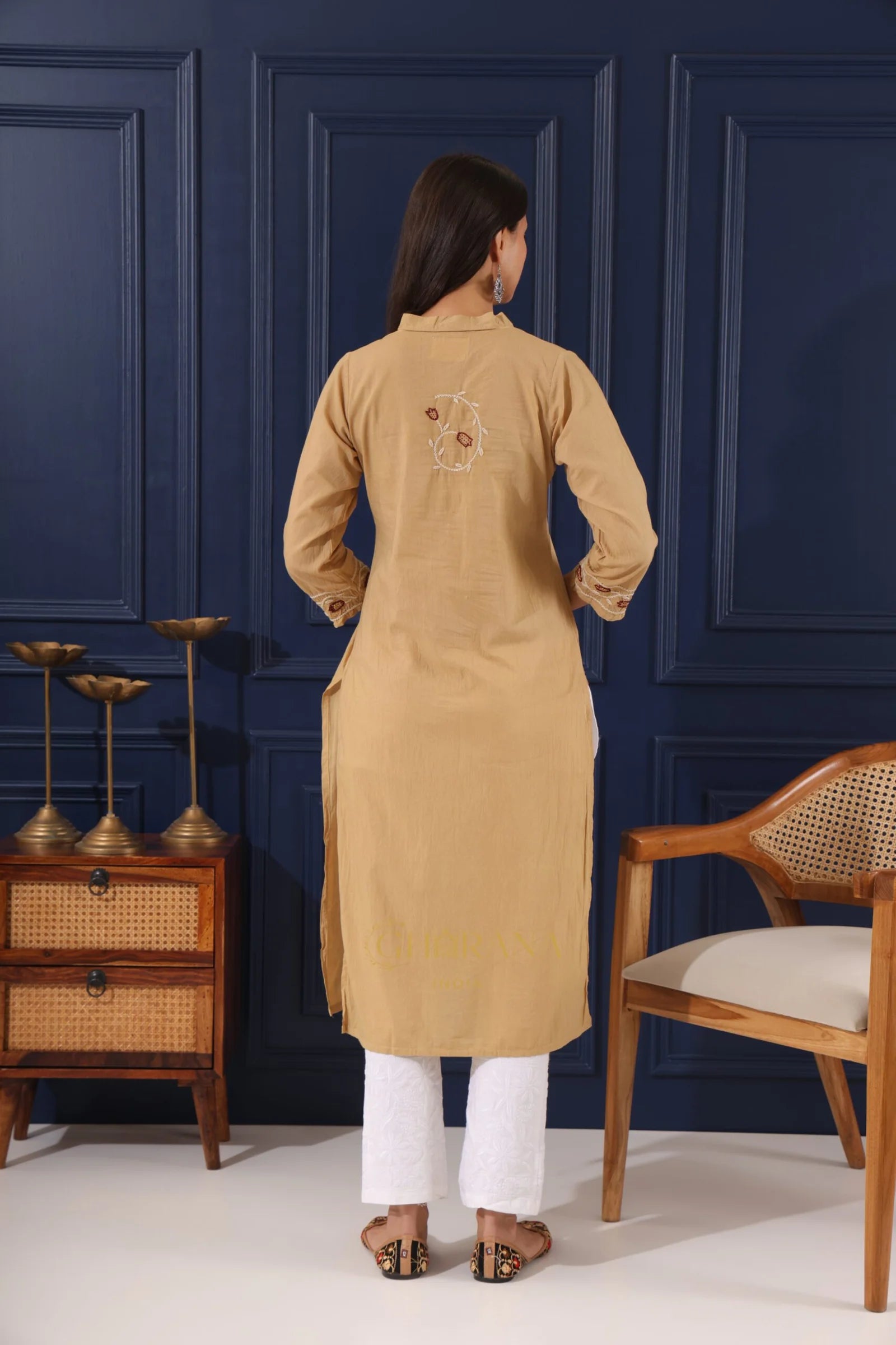 Heer Mul Cotton Beige chikankari Kurta