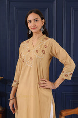 Heer Mul Cotton Beige chikankari Kurta