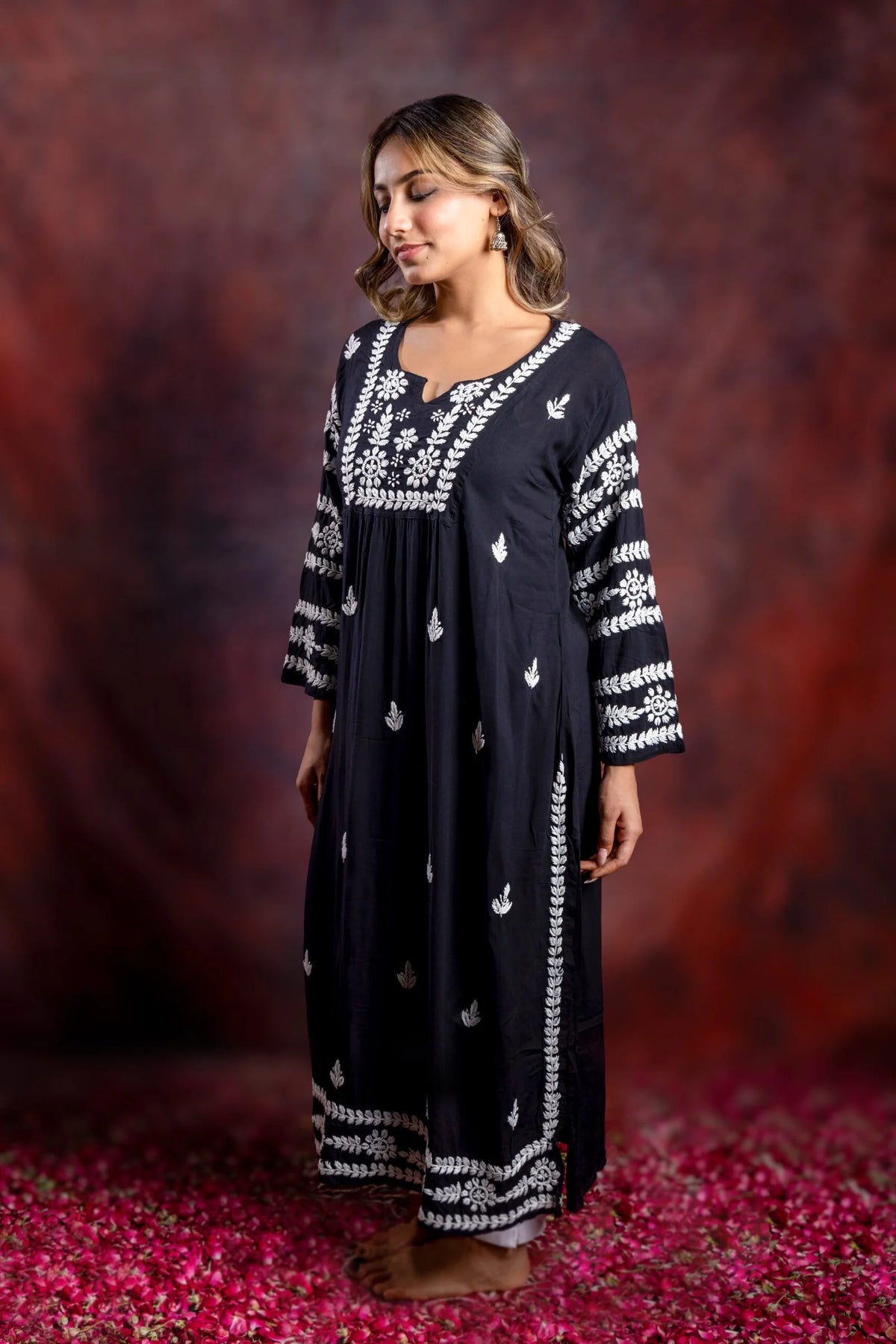 Ishq Modal Black chikankari Kurta with bangle work