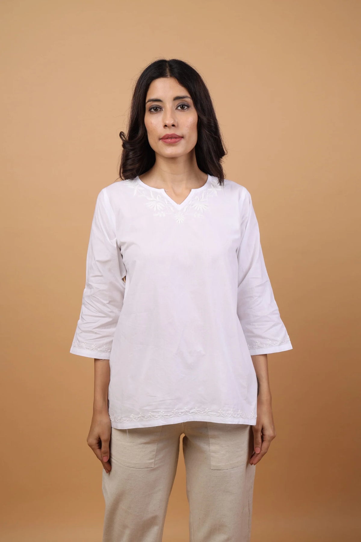 Sahiba Pure Cotton White Chikankari Short Top