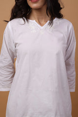 Sahiba Pure Cotton White Chikankari Short Top