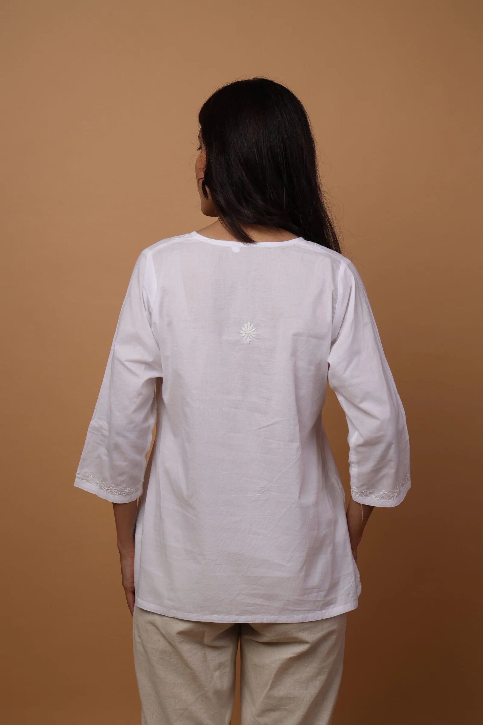 Sahiba Pure Cotton White Chikankari Short Top