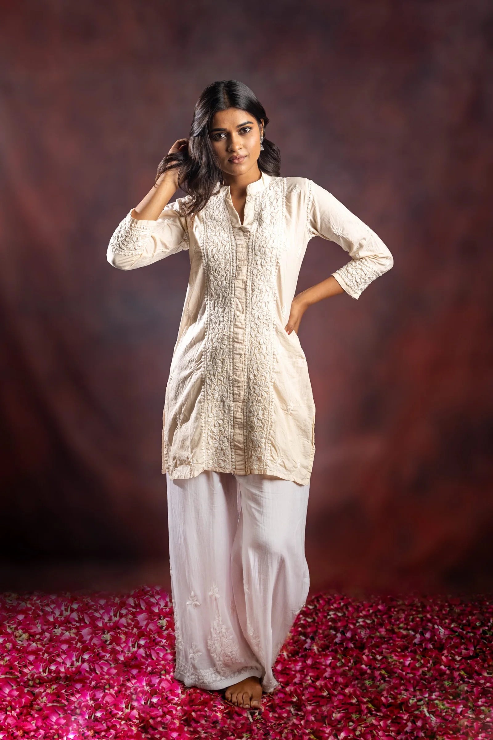 Ishq Mul Cotton Beige chikankari Top