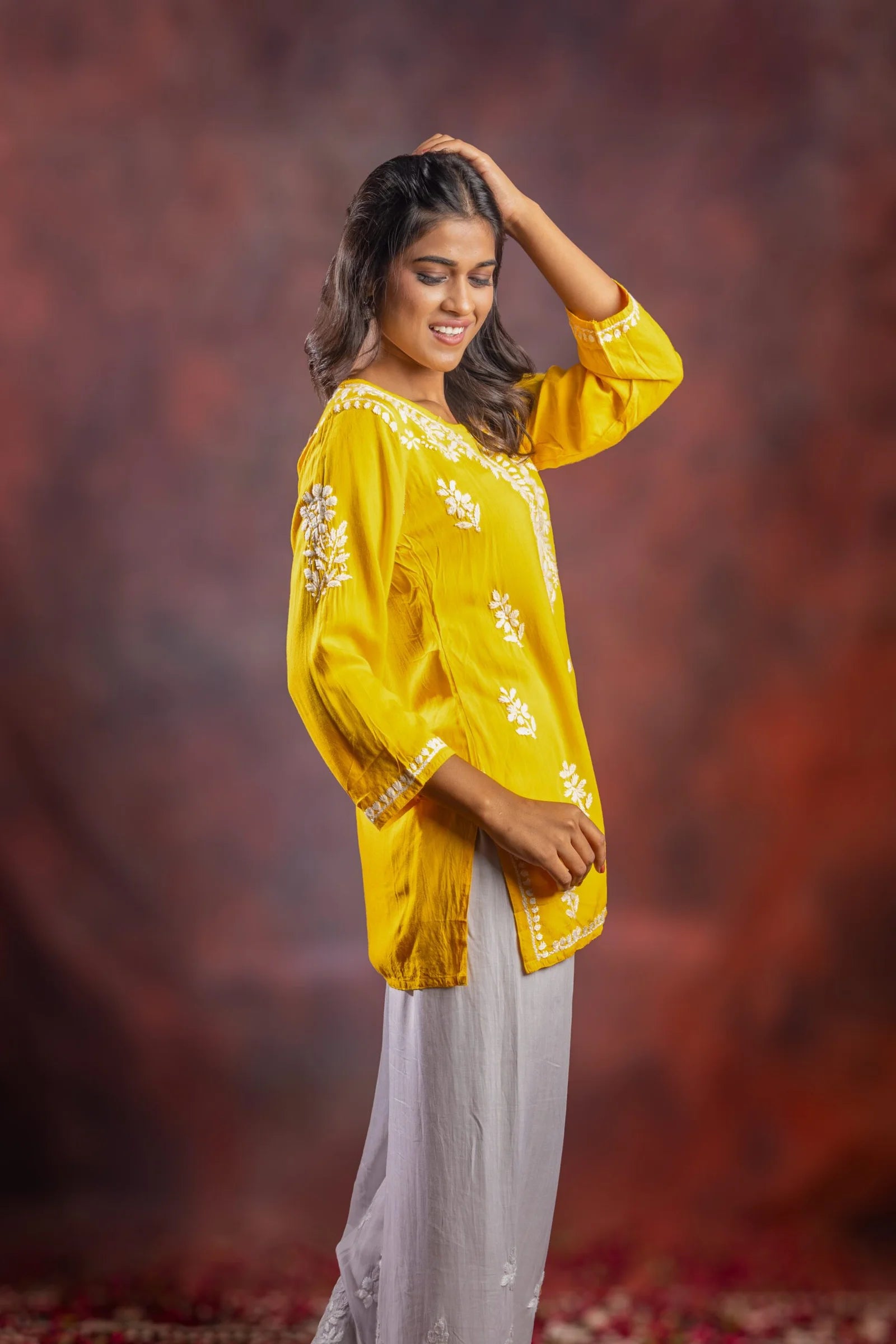 Ishq Modal Yellow chikankari Top