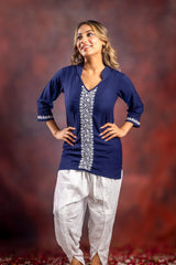 Ishq Rayon Navy Blue Chikankari Top with fine embroidery