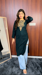Heer Rayon Bottle Green Chikankari kurta