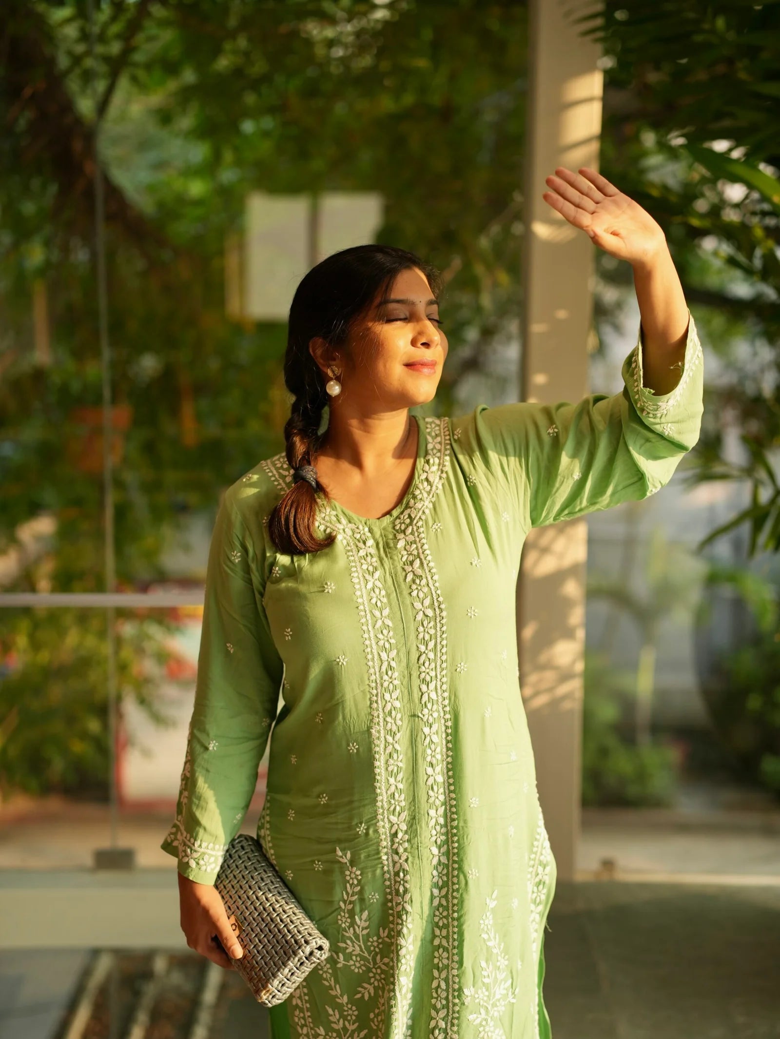 Sahiba Premium Modal Silk 2 PC Green Chikankari Kurta set
