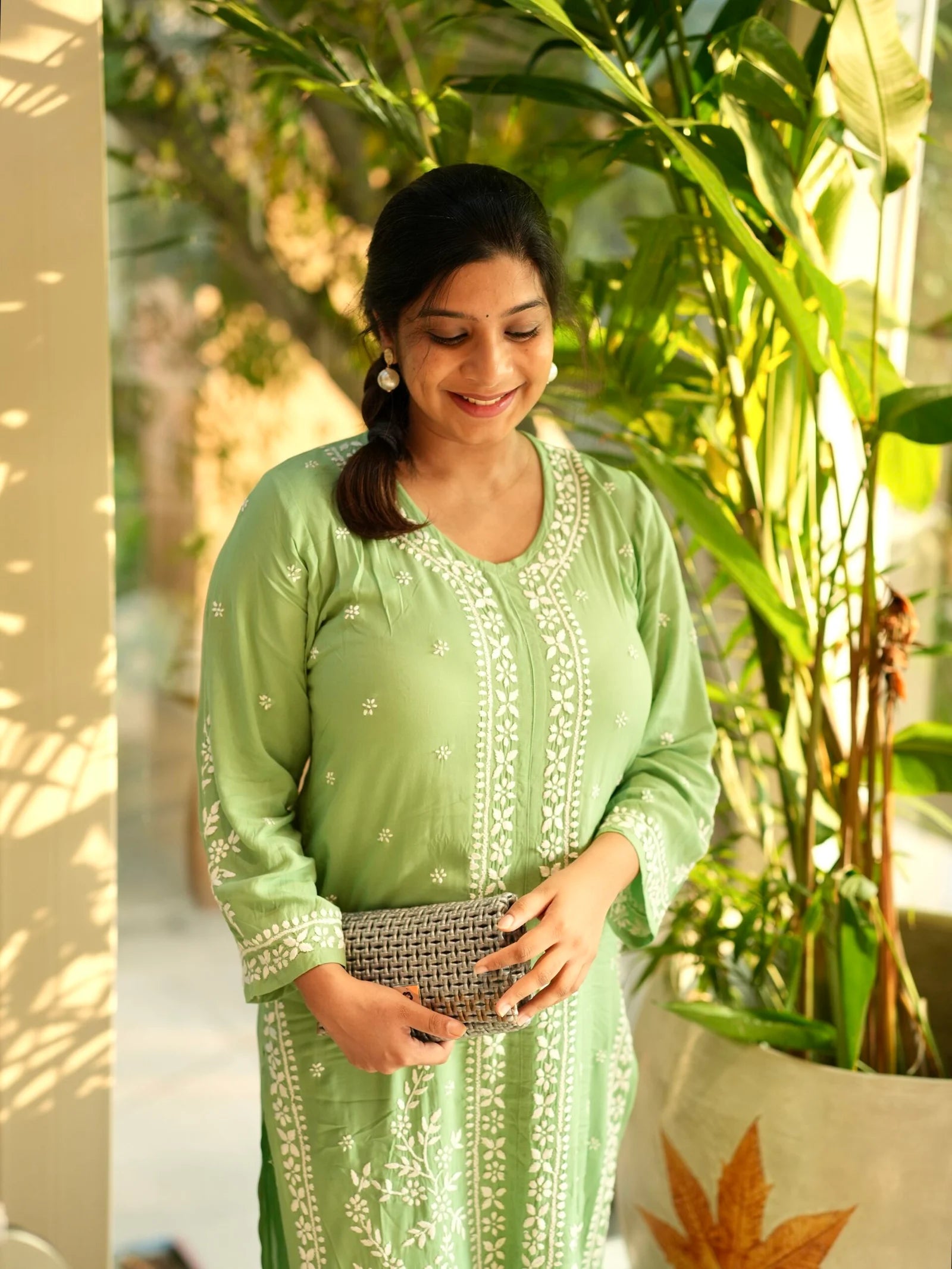 Sahiba Premium Modal Silk 2 PC Green Chikankari Kurta set