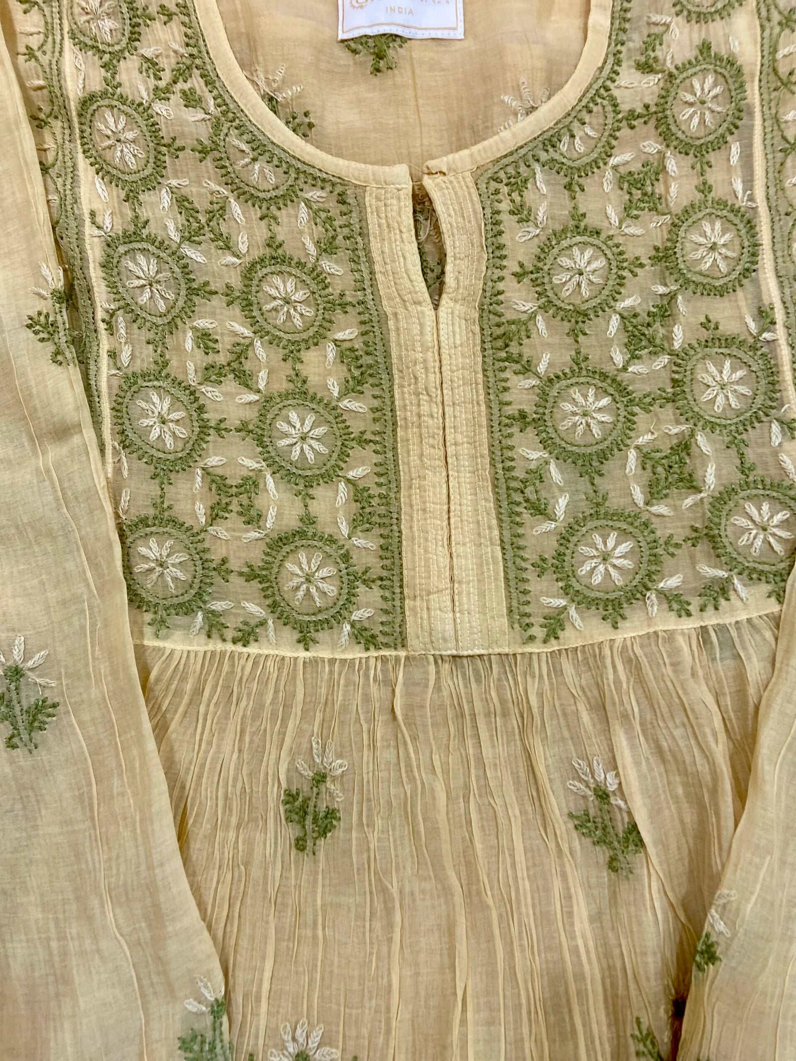 Premium Mul Chanderi Chikankari Semi Stitched Tunic and Dupatta set