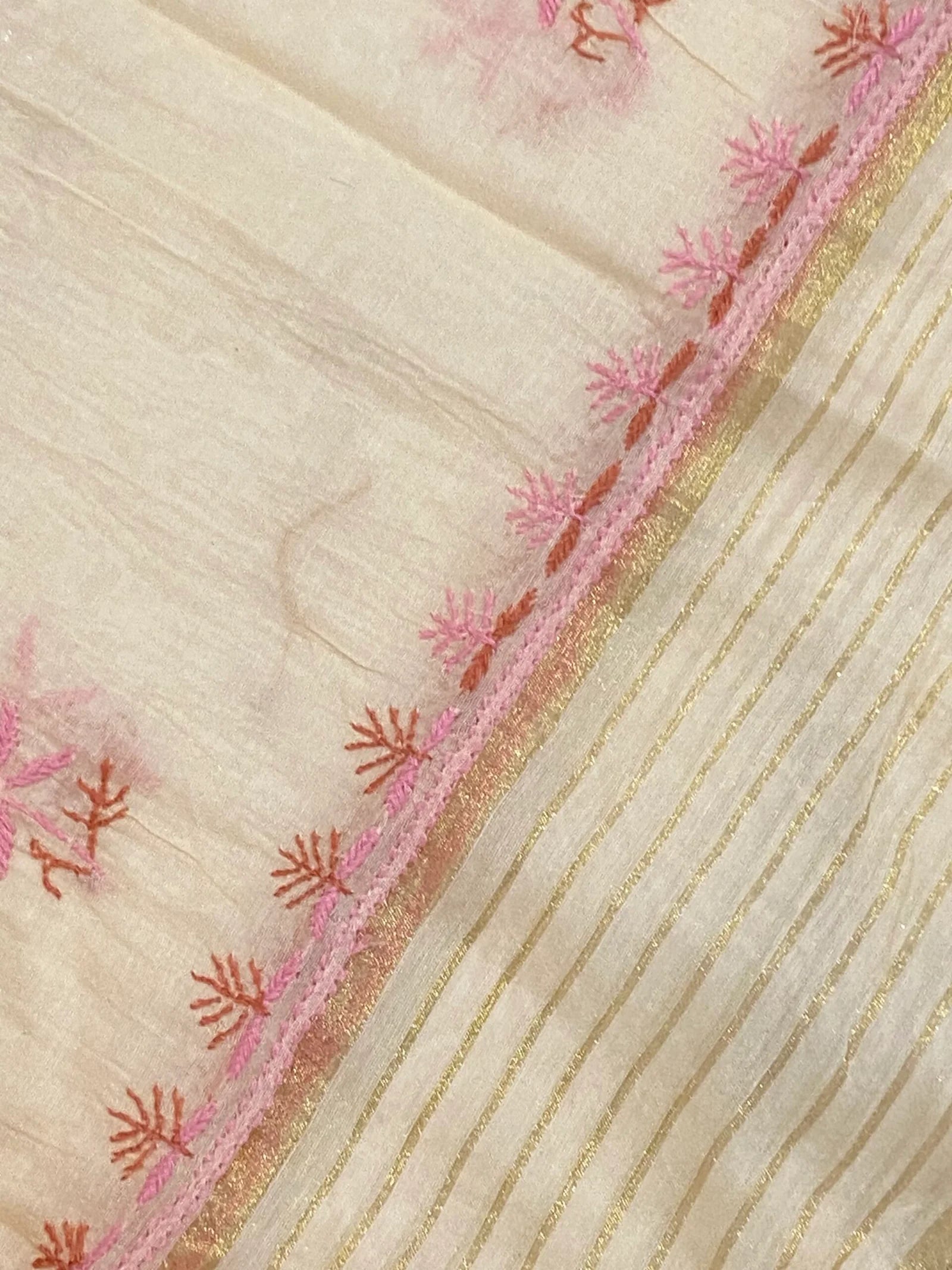 Premium Mul Chanderi Chikankari Unstitched Kurta and Dupatta set – Blush Pink