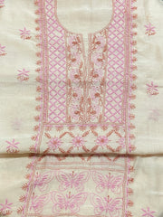 Premium Mul Chanderi Chikankari Unstitched Kurta and Dupatta set – Blush Pink