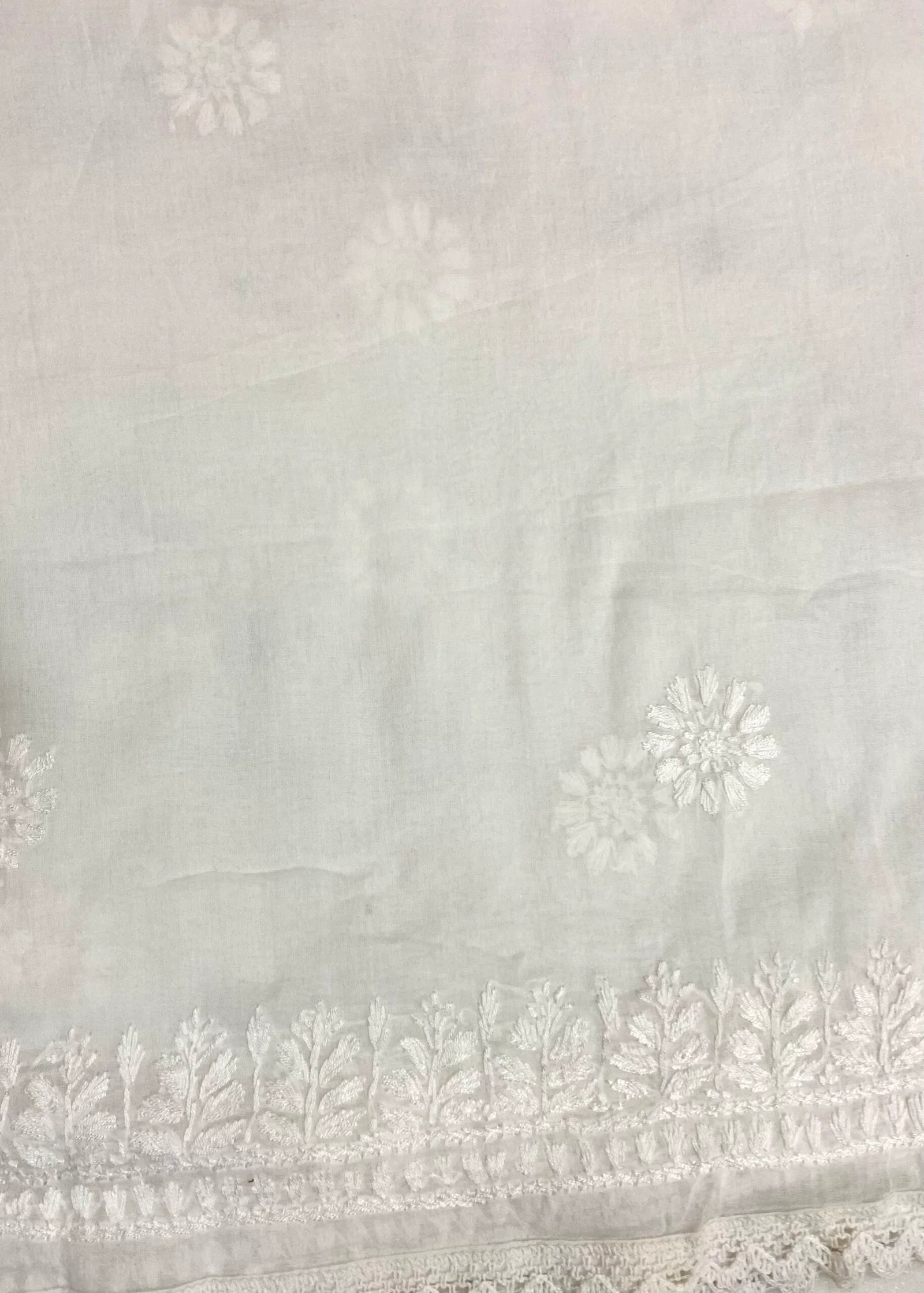 Cotton Chikankari Dupatta- White