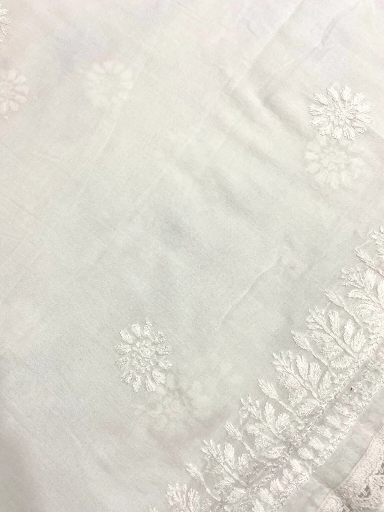 Cotton Chikankari Dupatta- White