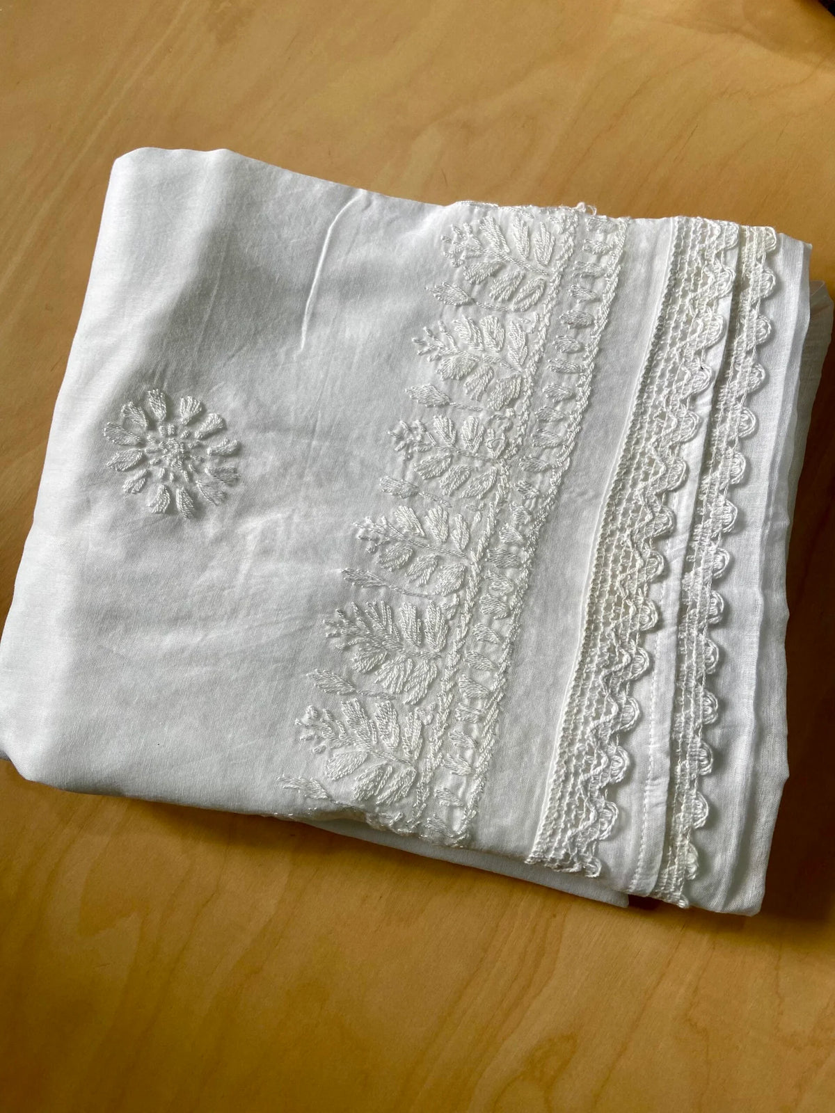 Cotton Chikankari Dupatta- White