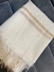 Chanderi Chikankari Dupatta- White