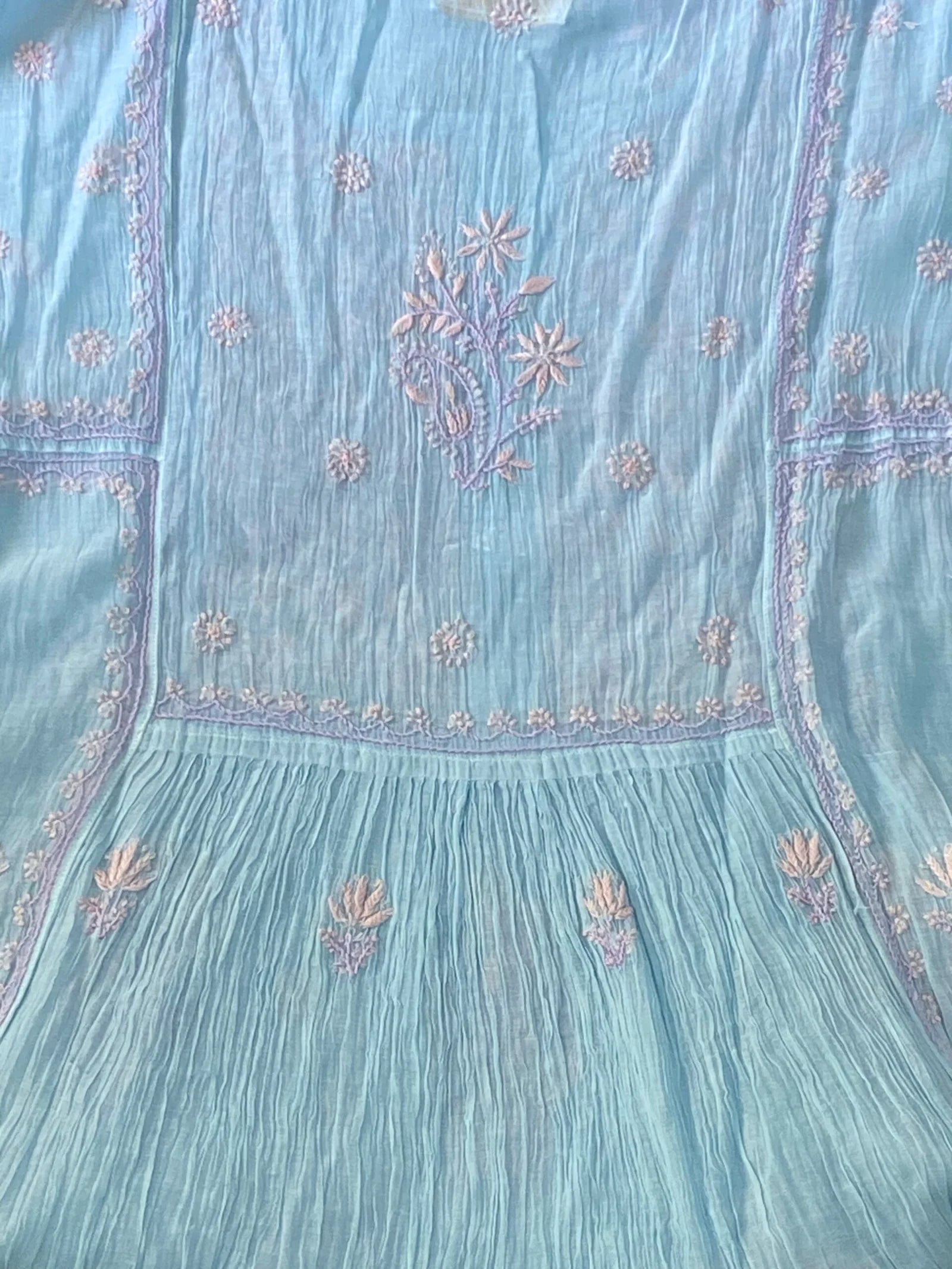 Premium Mulchanderi Chikankari Semi Stitched Tunic and Dupatta set – Powder Blue