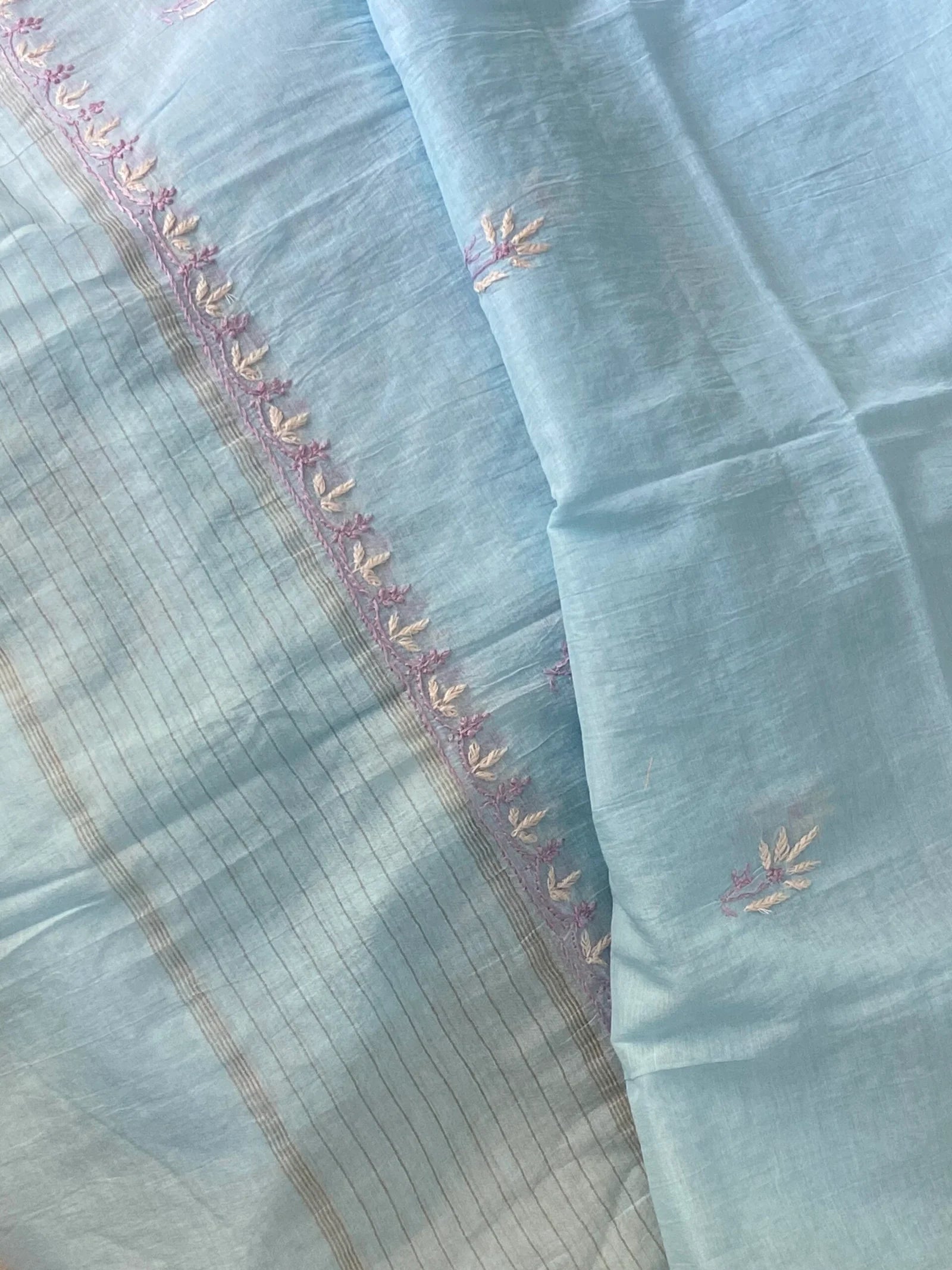 Premium Mulchanderi Chikankari Semi Stitched Tunic and Dupatta set – Powder Blue