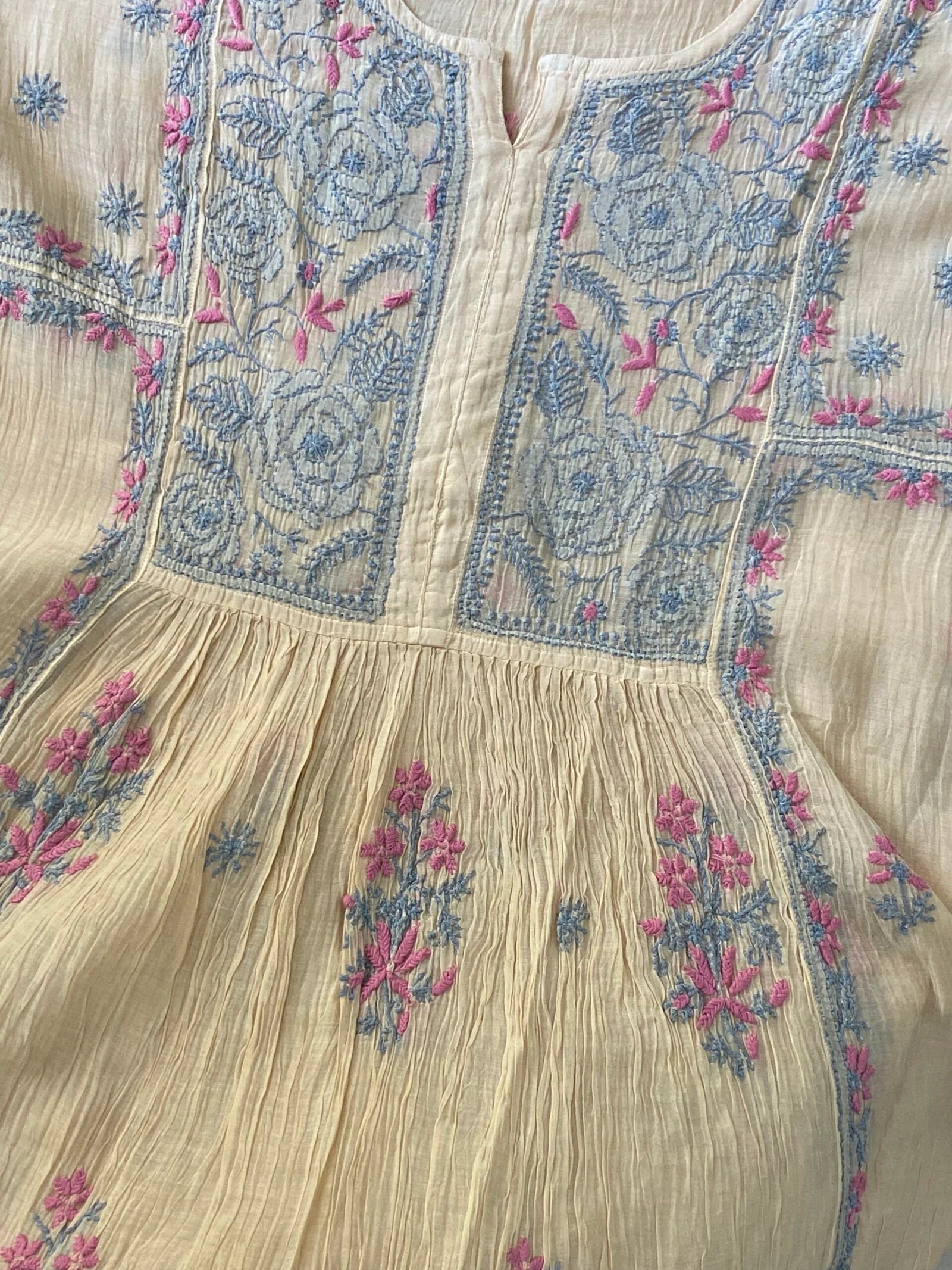Premium Mulchanderi Chikankari Semi Stitched Tunic and Dupatta set – Beige
