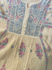 Premium Mulchanderi Chikankari Semi Stitched Tunic and Dupatta set – Beige