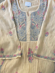 Premium Mulchanderi Chikankari Semi Stitched Tunic and Dupatta set – Beige