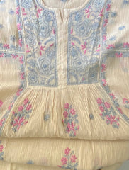 Premium Mulchanderi Chikankari Semi Stitched Tunic and Dupatta set – Beige