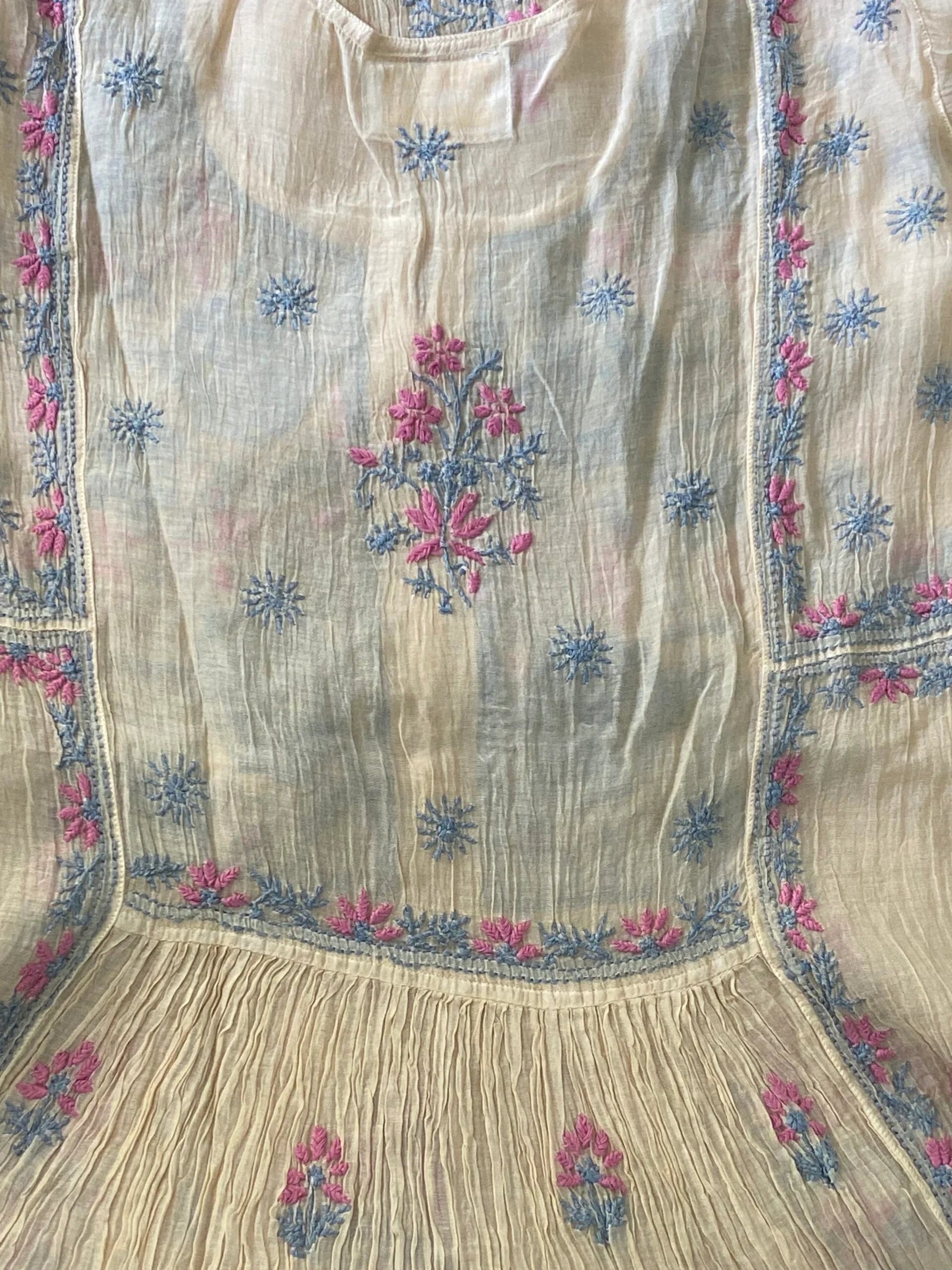 Premium Mulchanderi Chikankari Semi Stitched Tunic and Dupatta set – Beige
