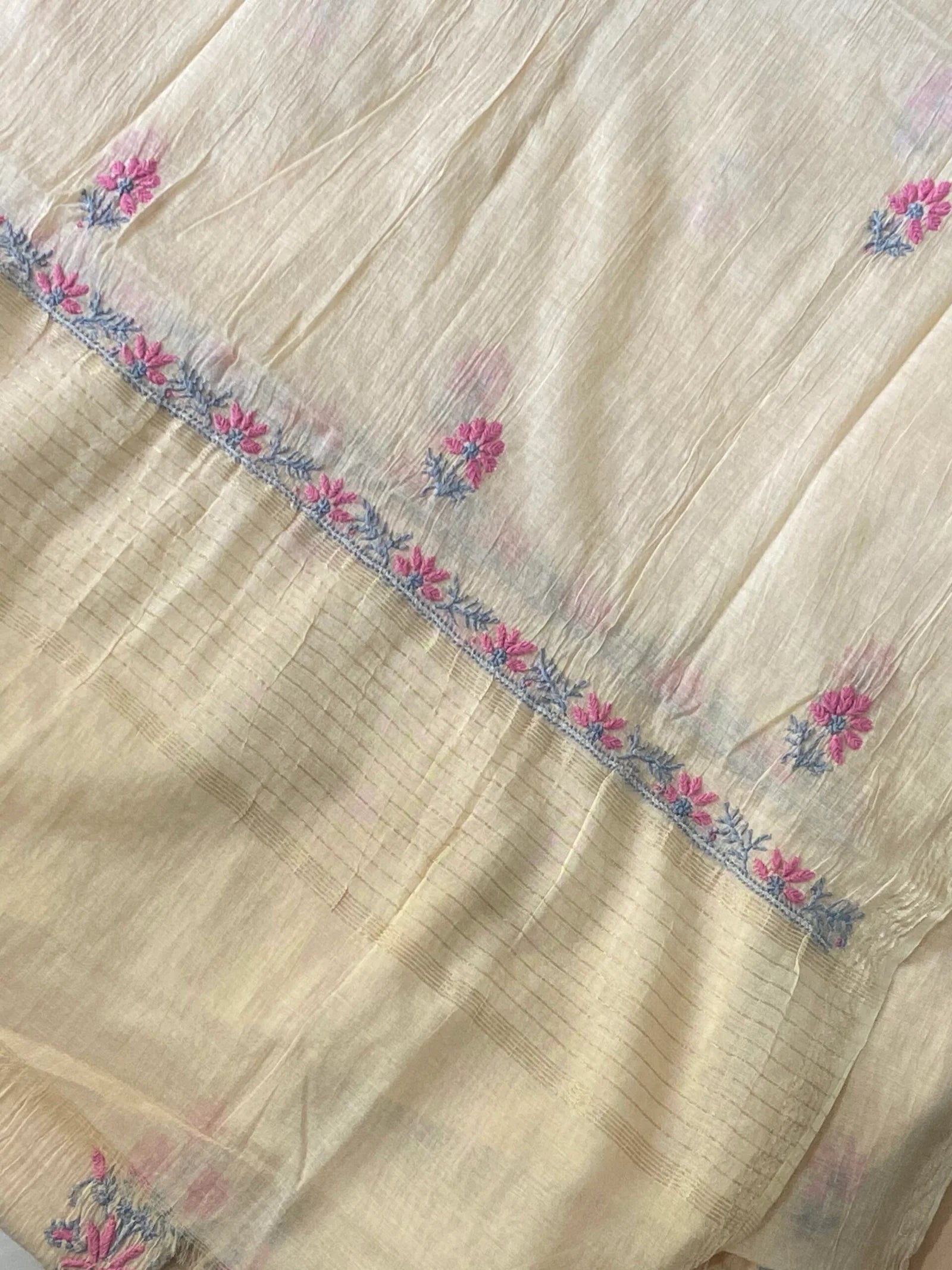 Premium Mulchanderi Chikankari Semi Stitched Tunic and Dupatta set – Beige