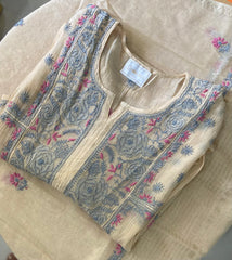 Premium Mulchanderi Chikankari Semi Stitched Tunic and Dupatta set – Beige
