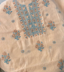 Premium Mul Chanderi Chikankari Unstitched Kurta and Dupatta set – Peach