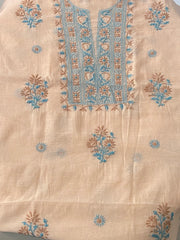 Premium Mul Chanderi Chikankari Unstitched Kurta and Dupatta set – Peach