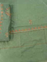 Premium Mul Chanderi Chikankari Unstitched Kurta and Dupatta set – Sage Green