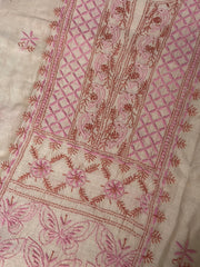 Premium Mul Chanderi Chikankari Unstitched Kurta and Dupatta set – Blush Pink