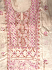 Premium Mul Chanderi Chikankari Unstitched Kurta and Dupatta set – Blush Pink