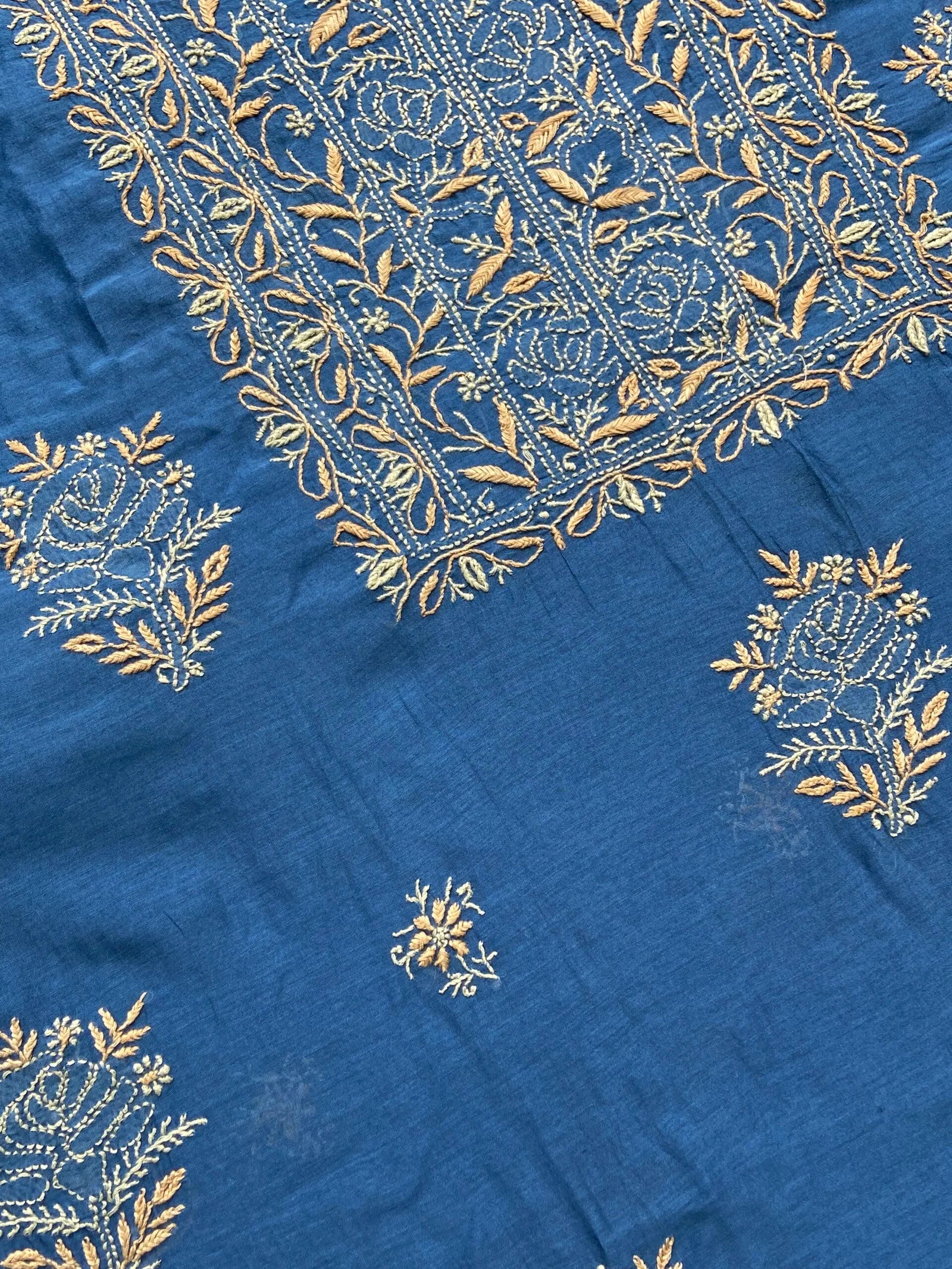 Premium Mul Chanderi Chikankari Unstitched Kurta and Dupatta set – Cobalt Blue