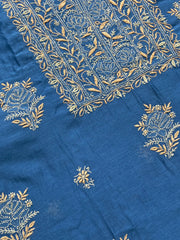 Premium Mul Chanderi Chikankari Unstitched Kurta and Dupatta set – Cobalt Blue
