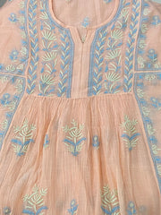 Premium Mulchanderi Chikankari Semi Stitched 2 piece Tunic and Dupatta set – Peach