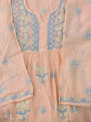 Premium Mulchanderi Chikankari Semi Stitched 2 piece Tunic and Dupatta set – Peach