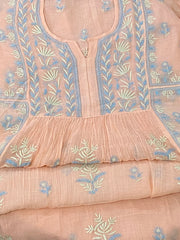 Premium Mulchanderi Chikankari Semi Stitched 2 piece Tunic and Dupatta set – Peach