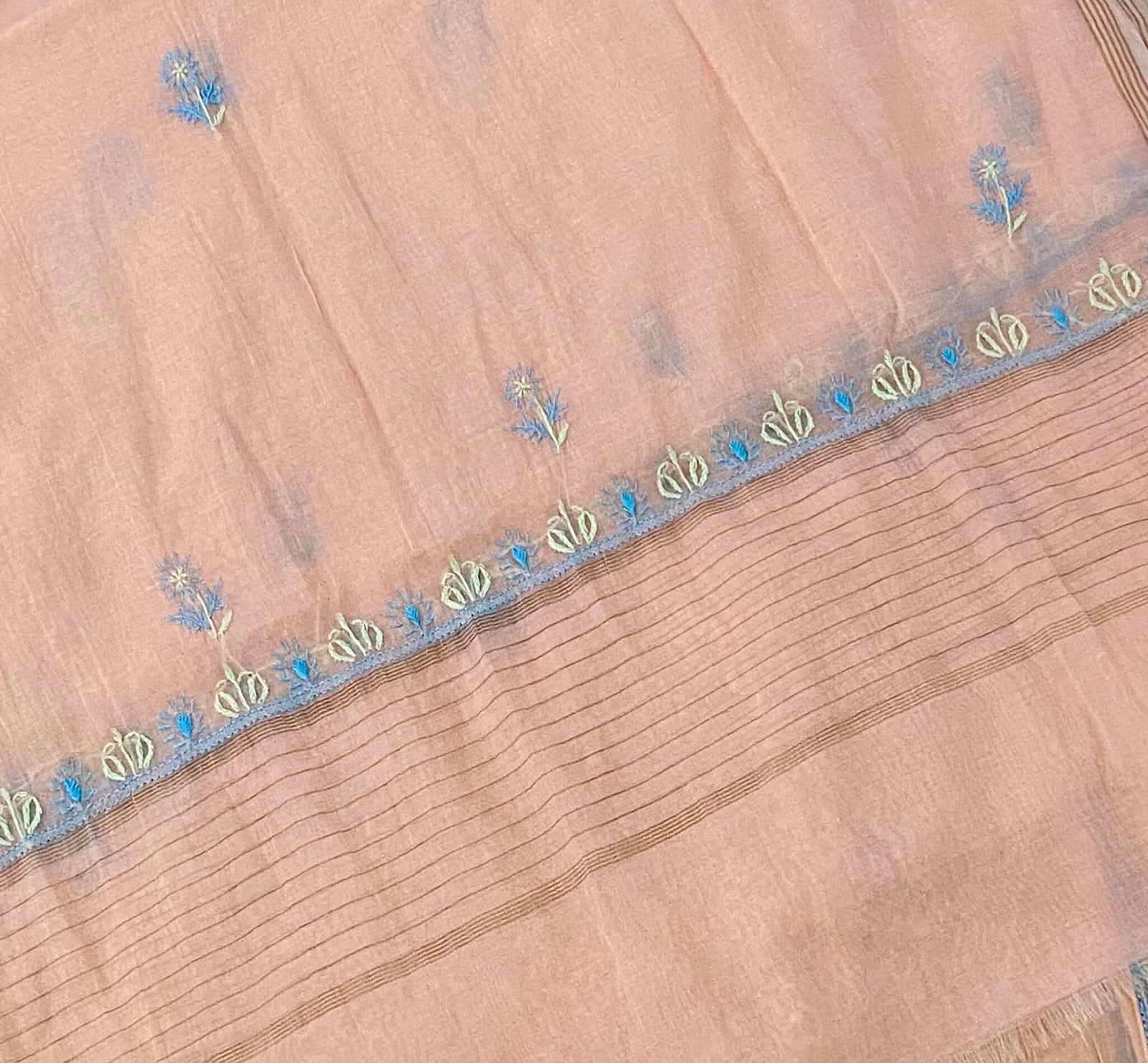 Premium Mulchanderi Chikankari Semi Stitched 2 piece Tunic and Dupatta set – Peach