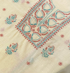 Premium Mul Chanderi 2 piece Chikankari Unstitched 2 piece Kurta and Dupatta set – Pastel Yellow