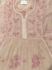 Premium Mulchanderi Chikankari Semi Stitched 2 piece Tunic and Dupatta set – Beige