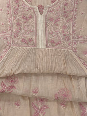 Premium Mulchanderi Chikankari Semi Stitched 2 piece Tunic and Dupatta set – Beige